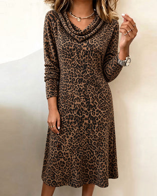 Kjole Slouchy Mock Hals Leopard Lang Erme