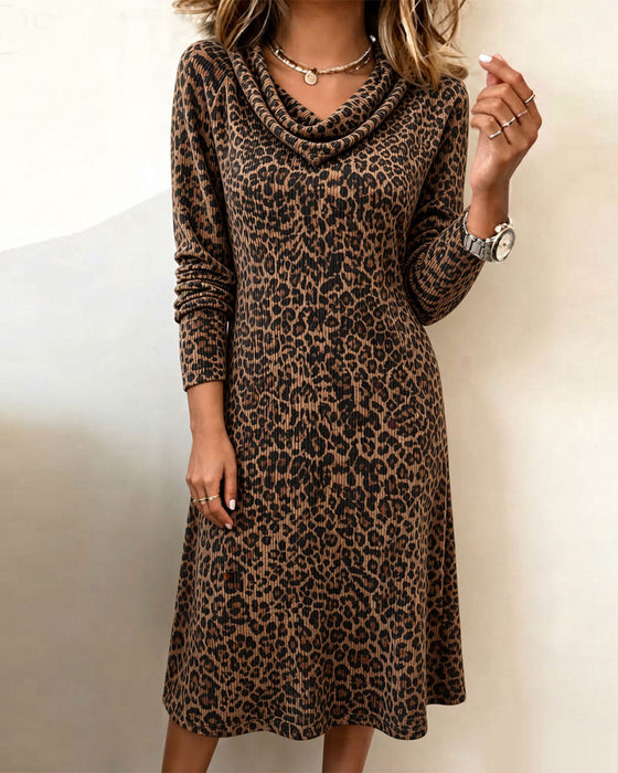 Kjole Slouchy Mock Hals Leopard Lang Erme