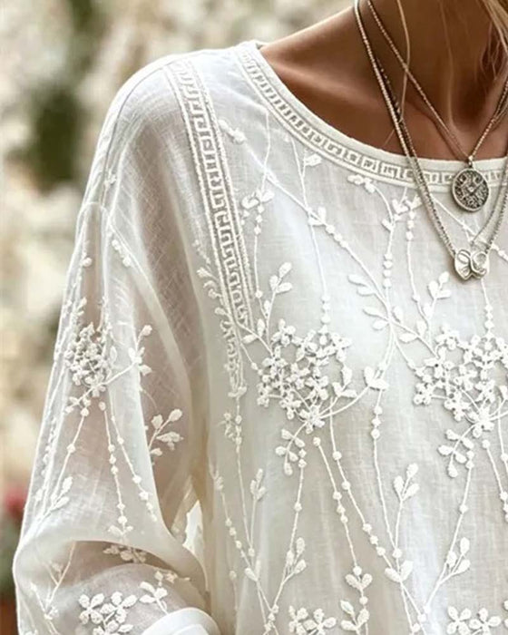 Bluse Tredimensjonal Blomst Lanterne Erme