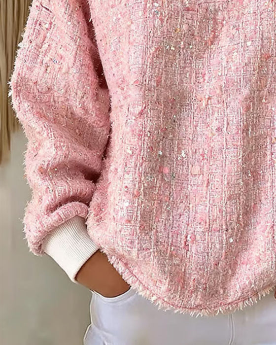 Genser Tweed Henley Krage Knappefront