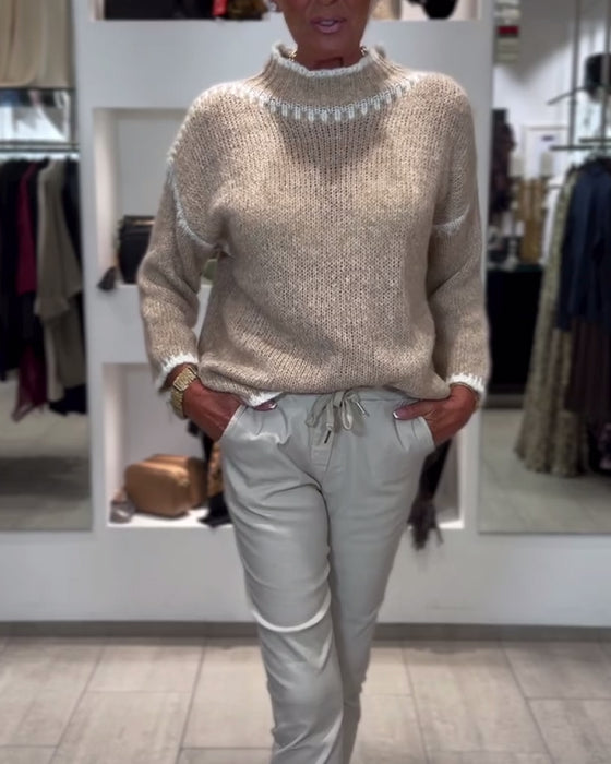 Allsidig Pullover Med Høy Hals Og Kontrastfarger