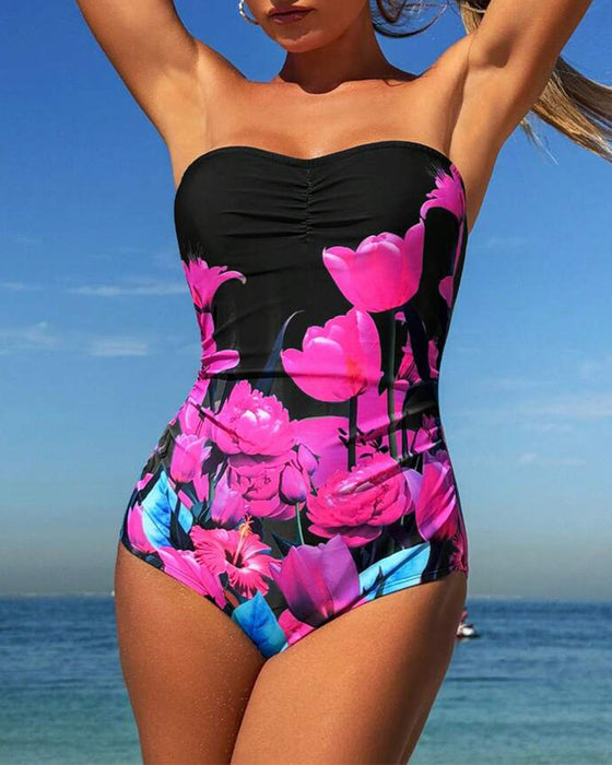 Badedrakt Bandeau Blomsterprint Én Del