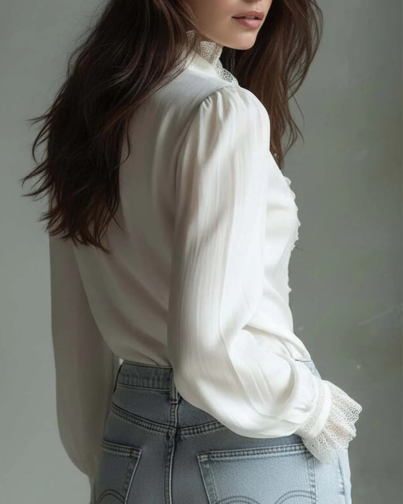 Bluse Ståkrage Knipling Lappeteppe