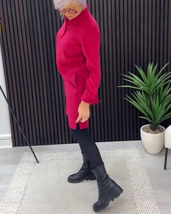 Helfarget Langermet Kjole Med Revers