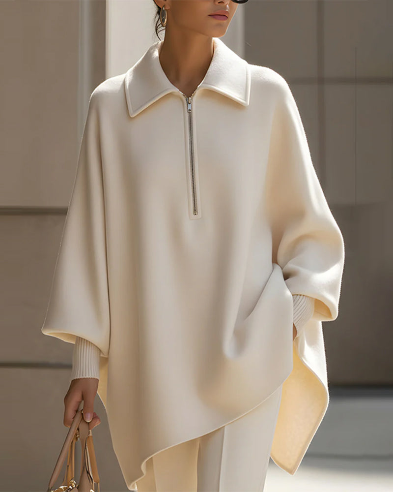 Half-zip Sweatshirt med Lanterneermer og Krage