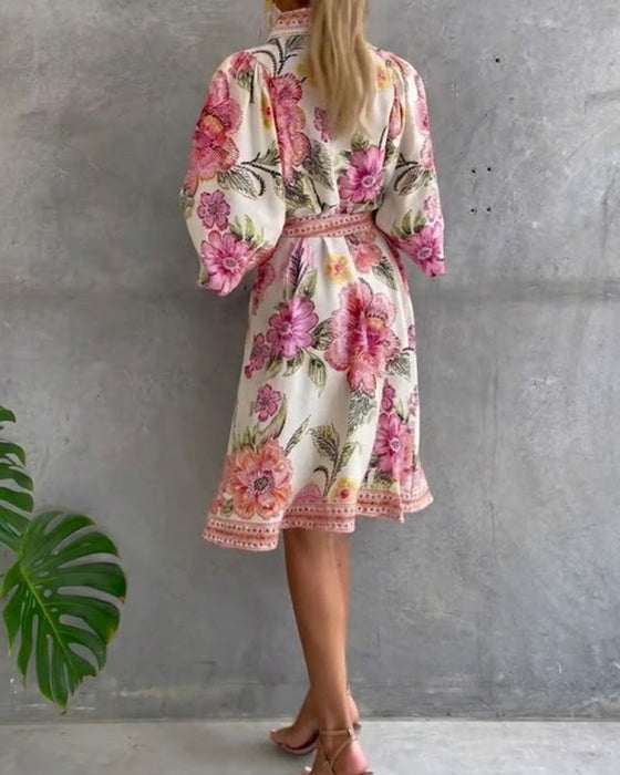 Kjole Fransk Lykt Erme Smal Krave Trykt