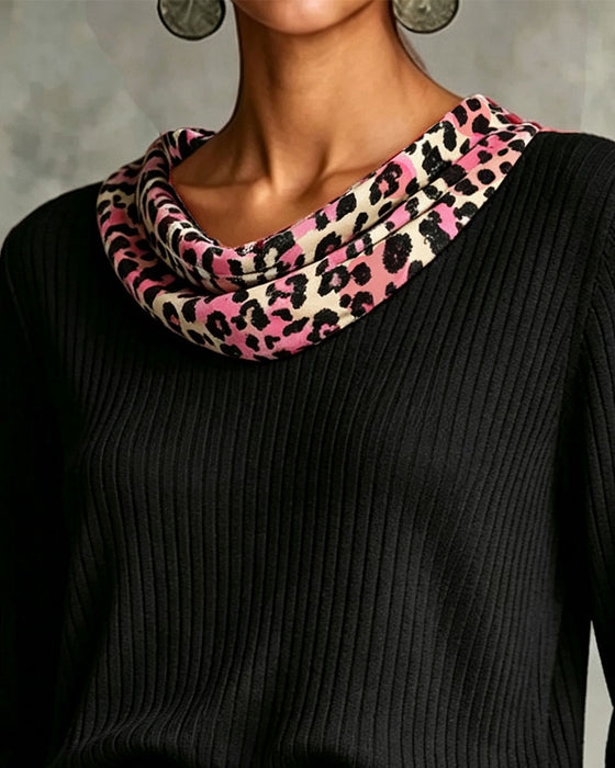 Bluse Cowl Hals Leopard Trykk Avslappet Panel