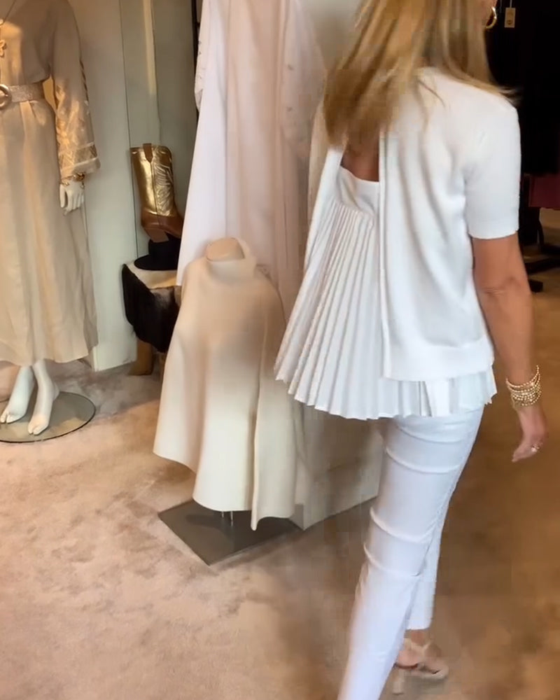 Topp Plissert Rund Hals Ensfarget