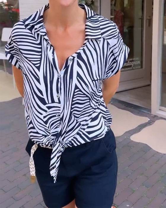 Bluse Sebra Trykk Jakkeslag Kort Erme