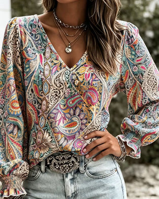 Bluse V-Hals Bohemisk Boble Erme
