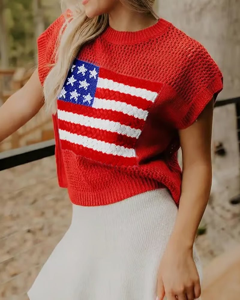 Pullover Flagg Mønster Crewneck