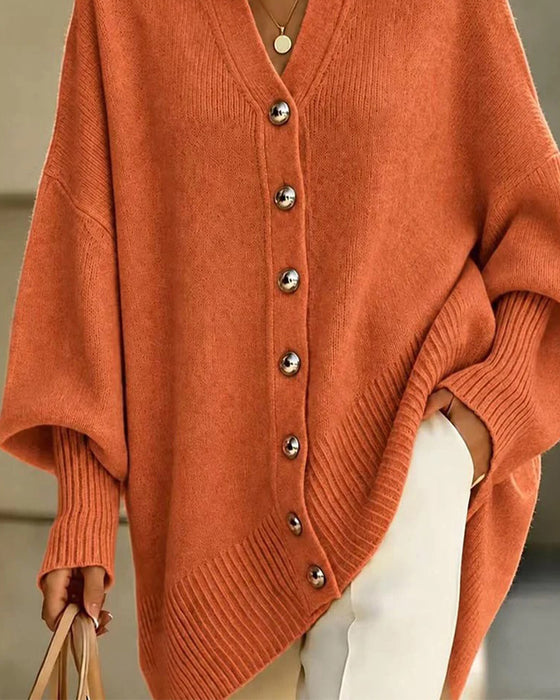 Cardigan med slag, V-hals og knapper