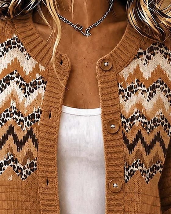 Cardigan Knappet Leopard Bølgete Stripe