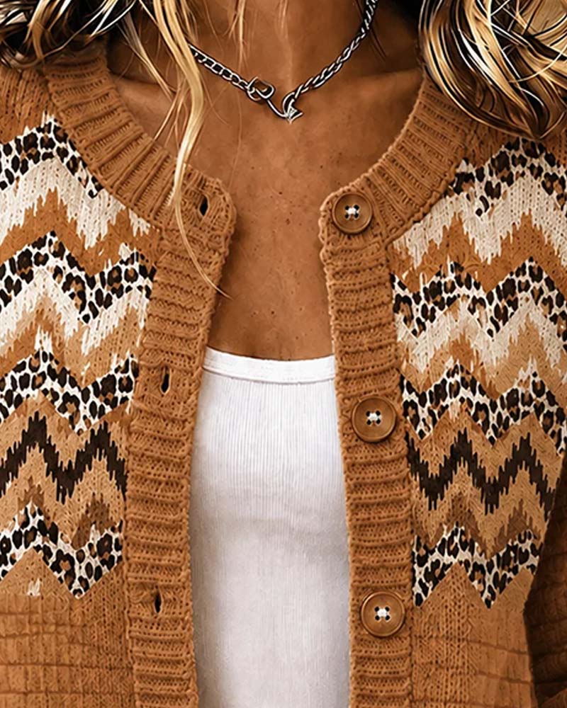 Cardigan Knappet Leopard Bølgete Stripe