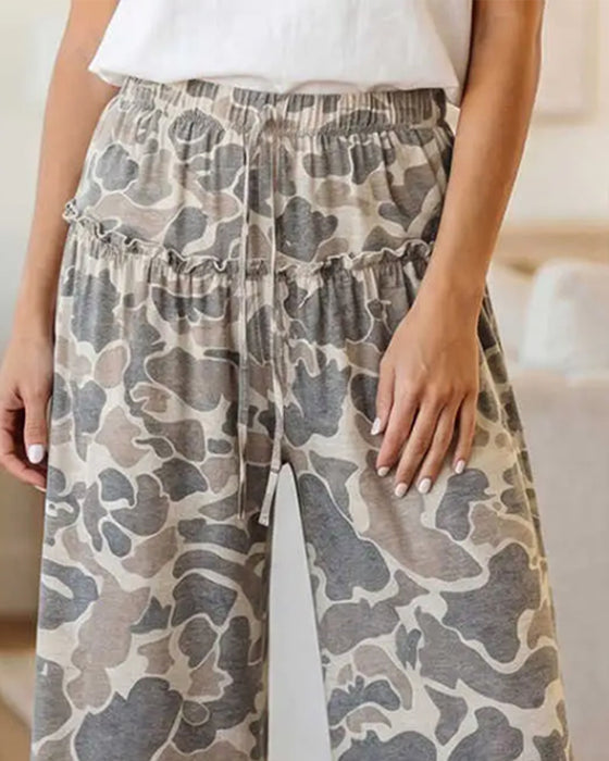 Bukser Elastisk Midje Kamuflasje Ruffle Capri