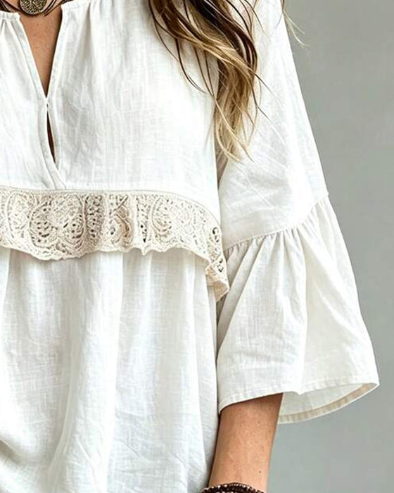 Bluse Avslappet V-Hals Blonder