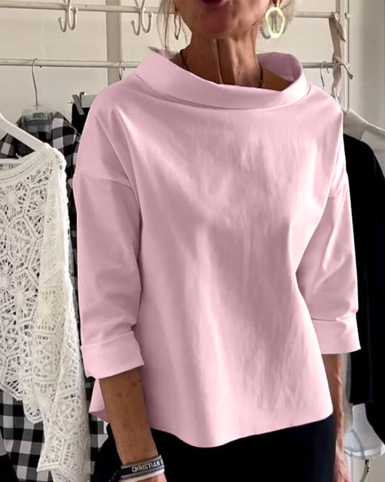 Ensfarget casual topp med jakkeslag