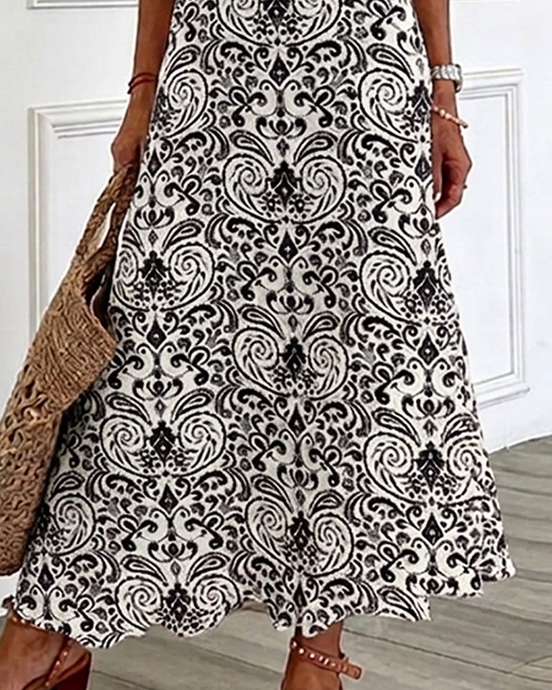 Kjole Vintage Blomstermønster V-Hals Maxi