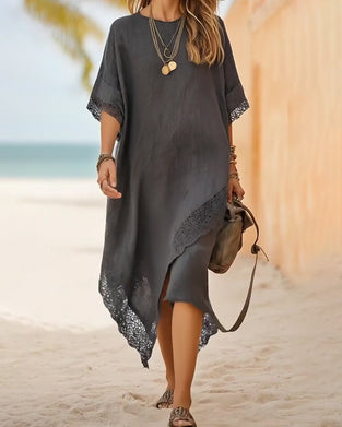 Asymmetrisk Kjole Med Blondeinnsatser