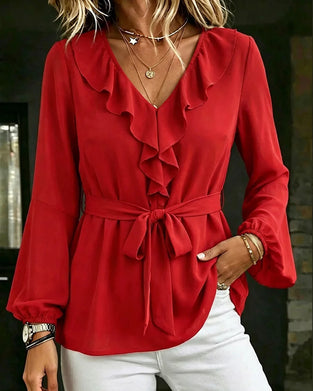 Bluse V-Hals Ruffle Casual