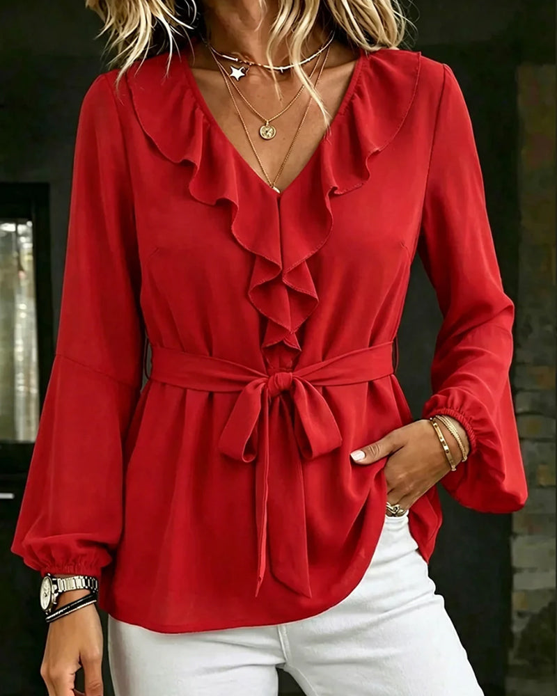 Bluse V-Hals Ruffle Casual