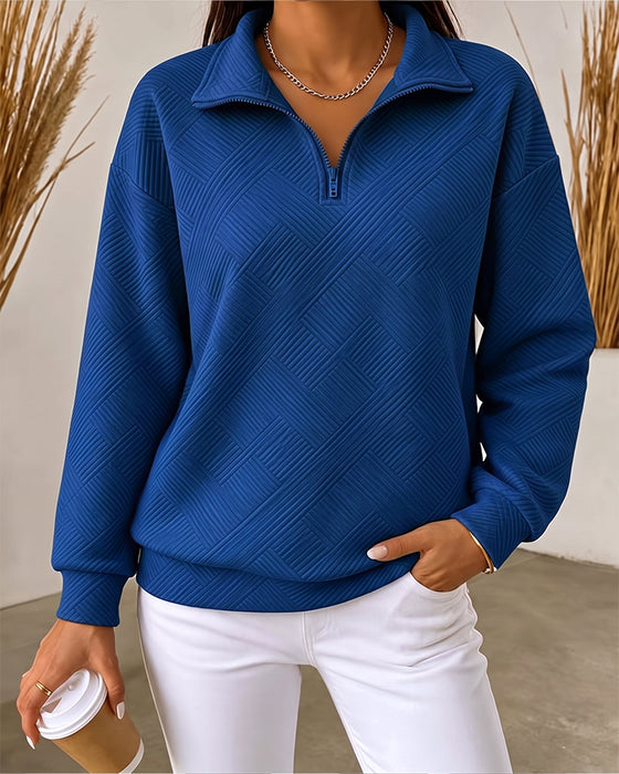 Sweatshirt Ensfarget Halv Glidelås Jakkeslagkrage