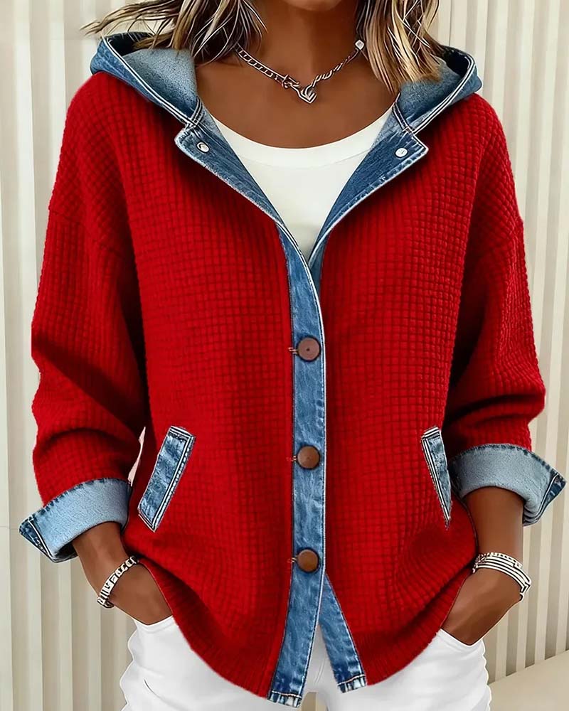 Frakk Hetter Knapp Denim Patchwork