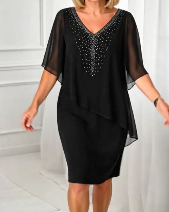 Kjole Avslappet V-Hals Rhinestone