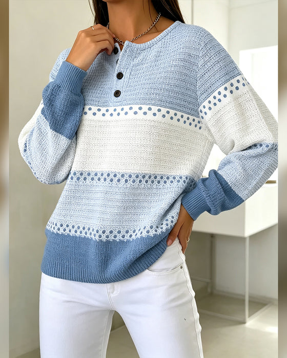Sweatshirt Fargeblokk Vaffelstrikket Henley Pullover