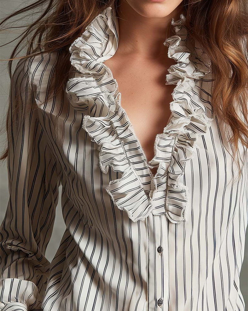 Blus Modig Volanget Strippet