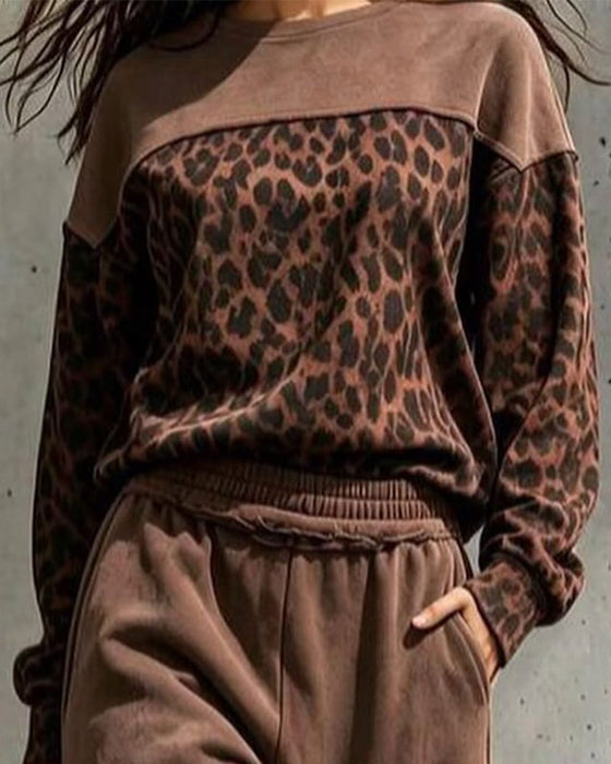 Sett Leopardmønster Lappverk Sweatshirt