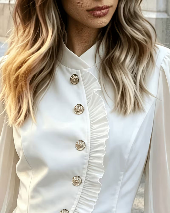 Bluse Mini Mandarin Krage Sheer Ruffle