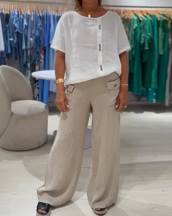 Casual Løs T-skjorte Med Knapp