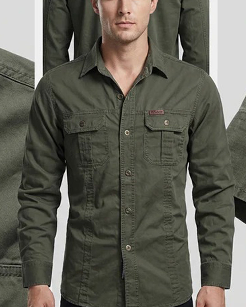 Skjorte Herre Arbeidsklær Lomme Ensfarget