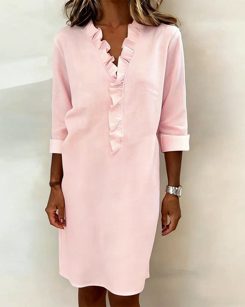 Kjole Rysjet V-Hals Ensfarget