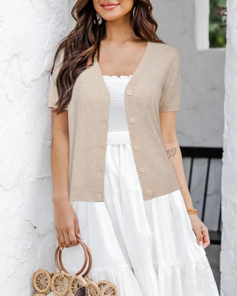 Cardigan Kort Erme V-Hals