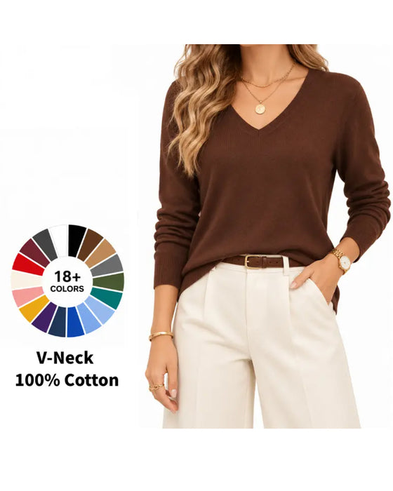 Pullover V-hals Ensfarget Langermet