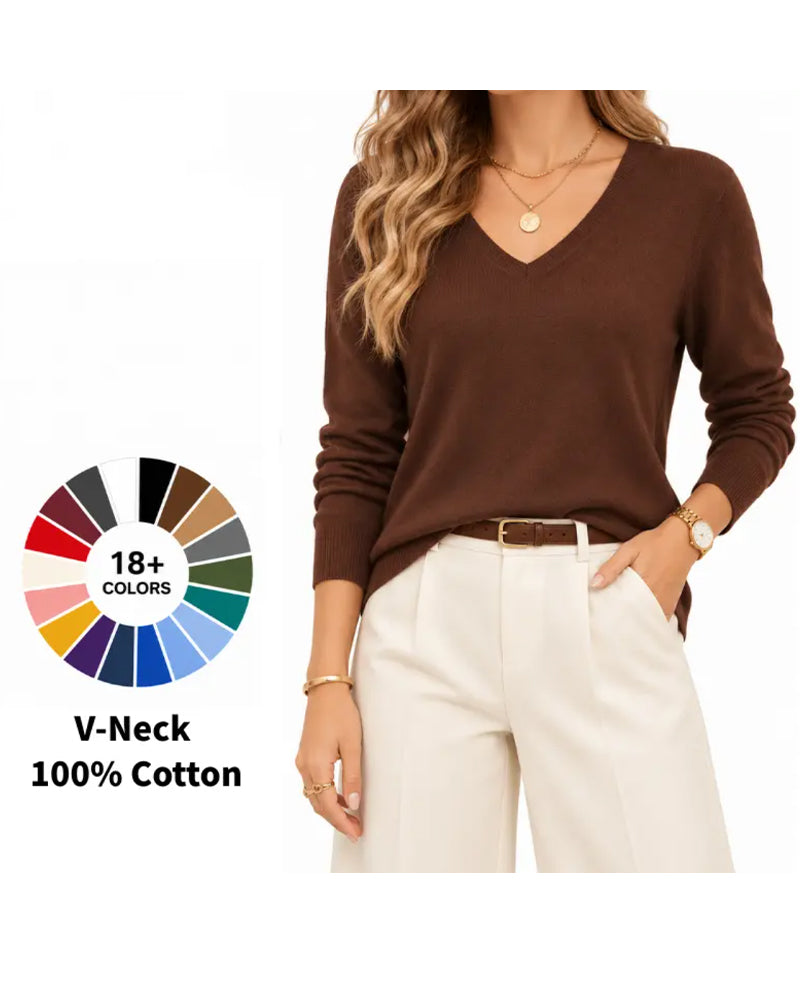 Pullover V-hals Ensfarget Langermet