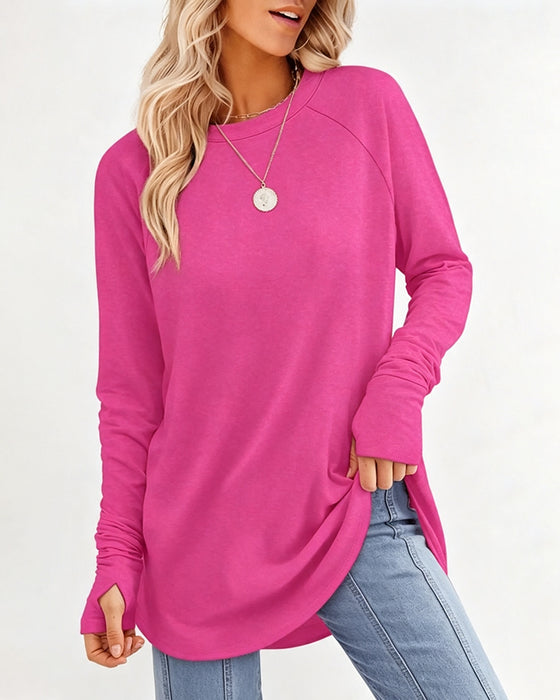Topp Avslappet Rund Hals Raglan Lang Erme