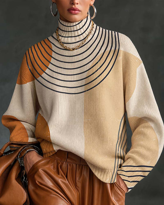 Pullover Geometrisk Linje Fargeblokk Høy Hals