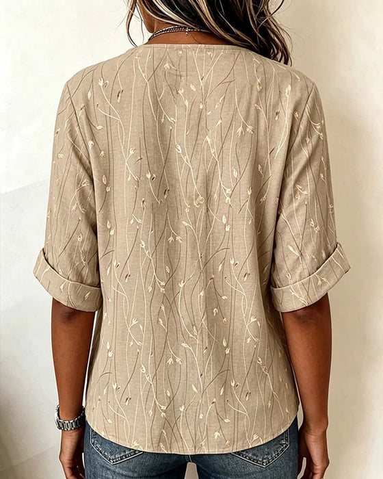 Bluse Mini V-Hals Knapp Casual