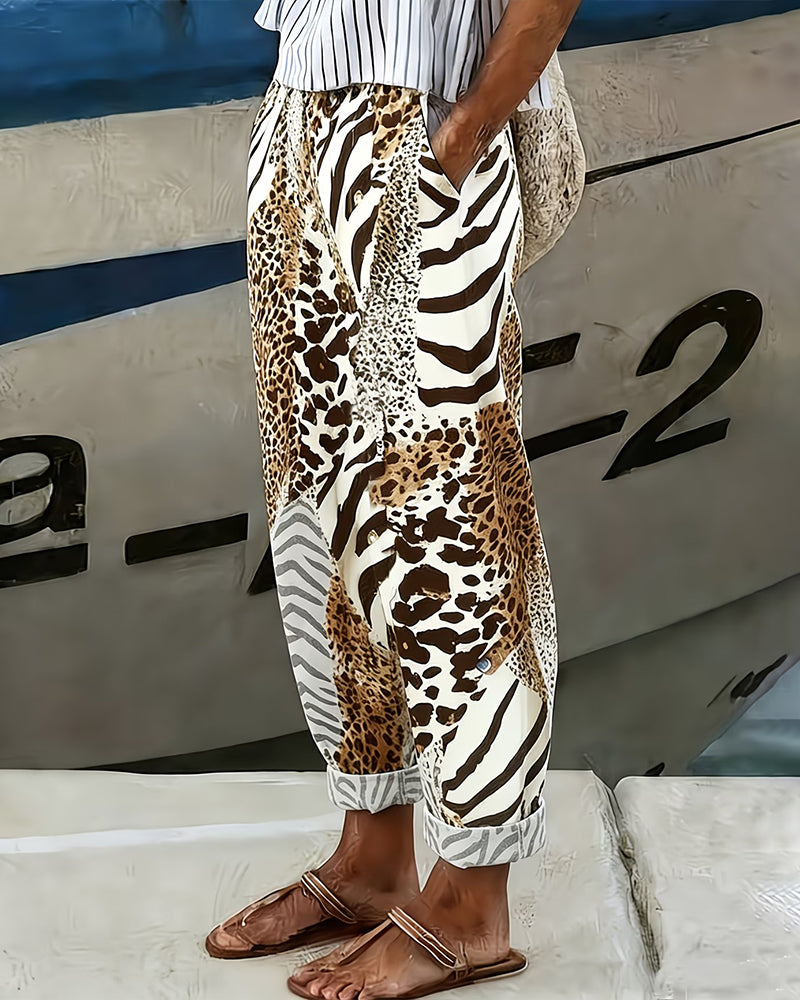 Bukser Leopard Og Zebra Lappeteppe Casual Lang