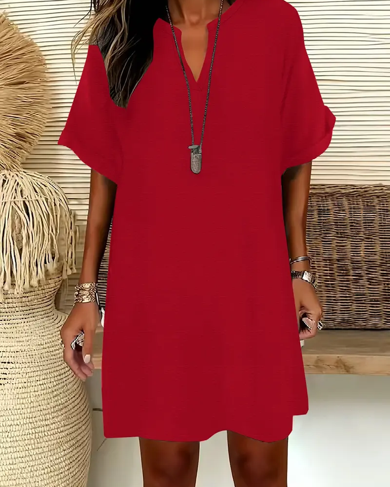 Kjole V-Utringning Kortsermet Ensfarget Slire