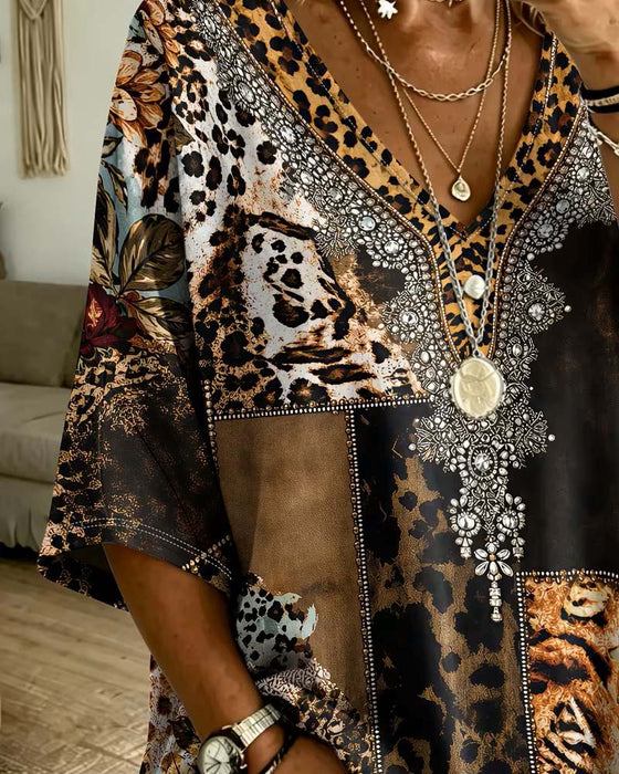 Bluse Leopard V-Hals Casual