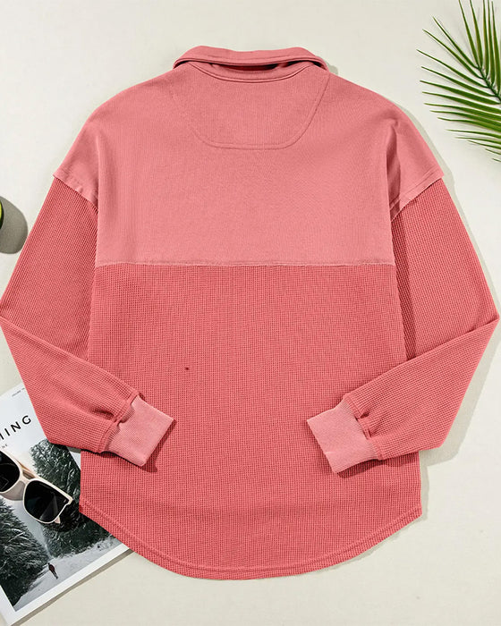 Sweatshirt Halv Glidelås Vaffel Patchwork