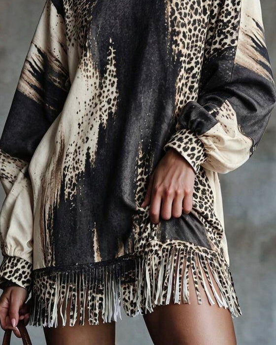 Kjole Turtleneck Leopard Fargeblokk