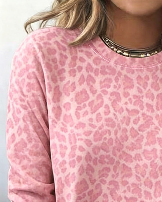 T-Skjorte Rund-Hals Leopard Langermet
