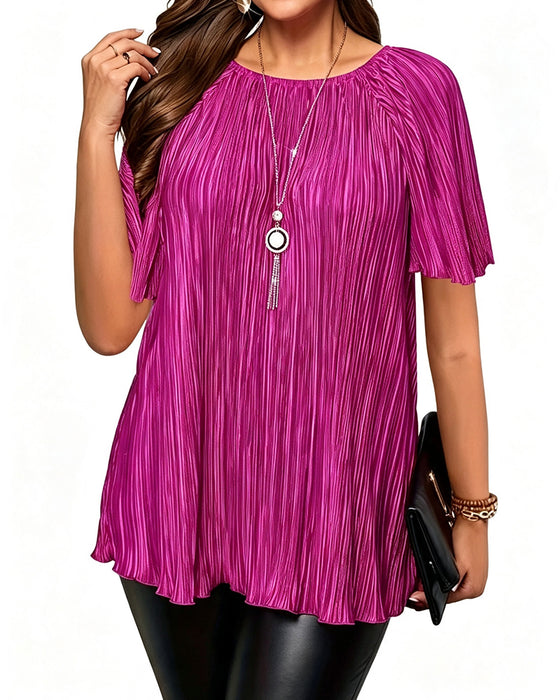 T-Skjorte Plus Size Solid Plissert Kort Erme