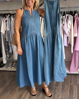 Kjole V-Hals Denim Ermeløs