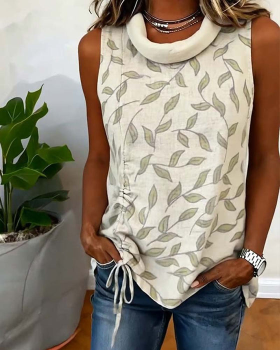 Tanktop Grønt Bladtrykk Snøring